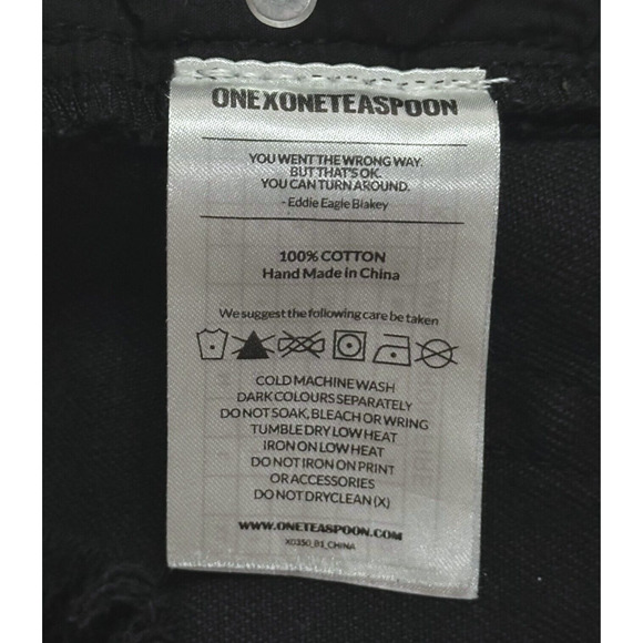 ONE TEASPOON HAWKS Relaxed Jean Shorts High Rise Twisted Cuff Ripped Black 26 - Picture 8 of 10